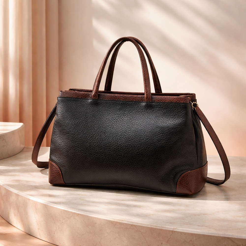 Italian Brand Furla Black and Brown Leather Crossbody Satchel